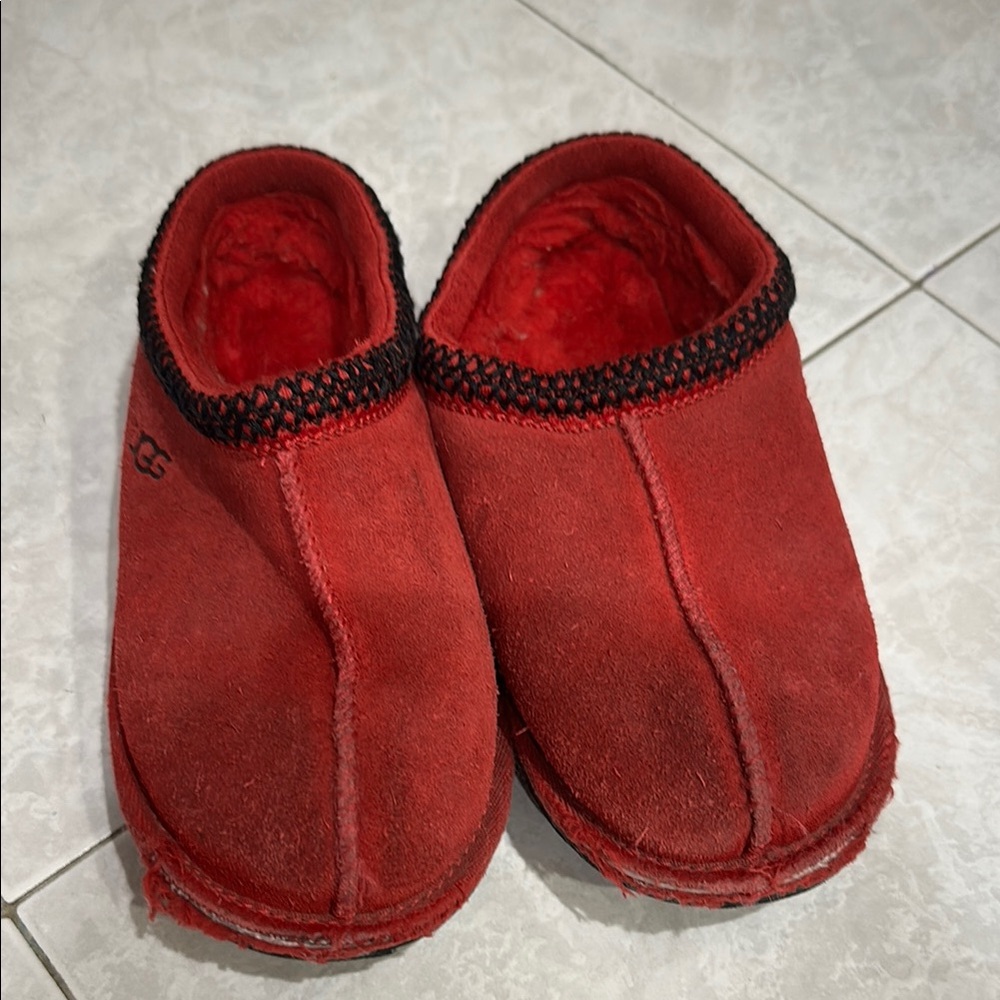 UGG Red Suede Slippers with Black Trim